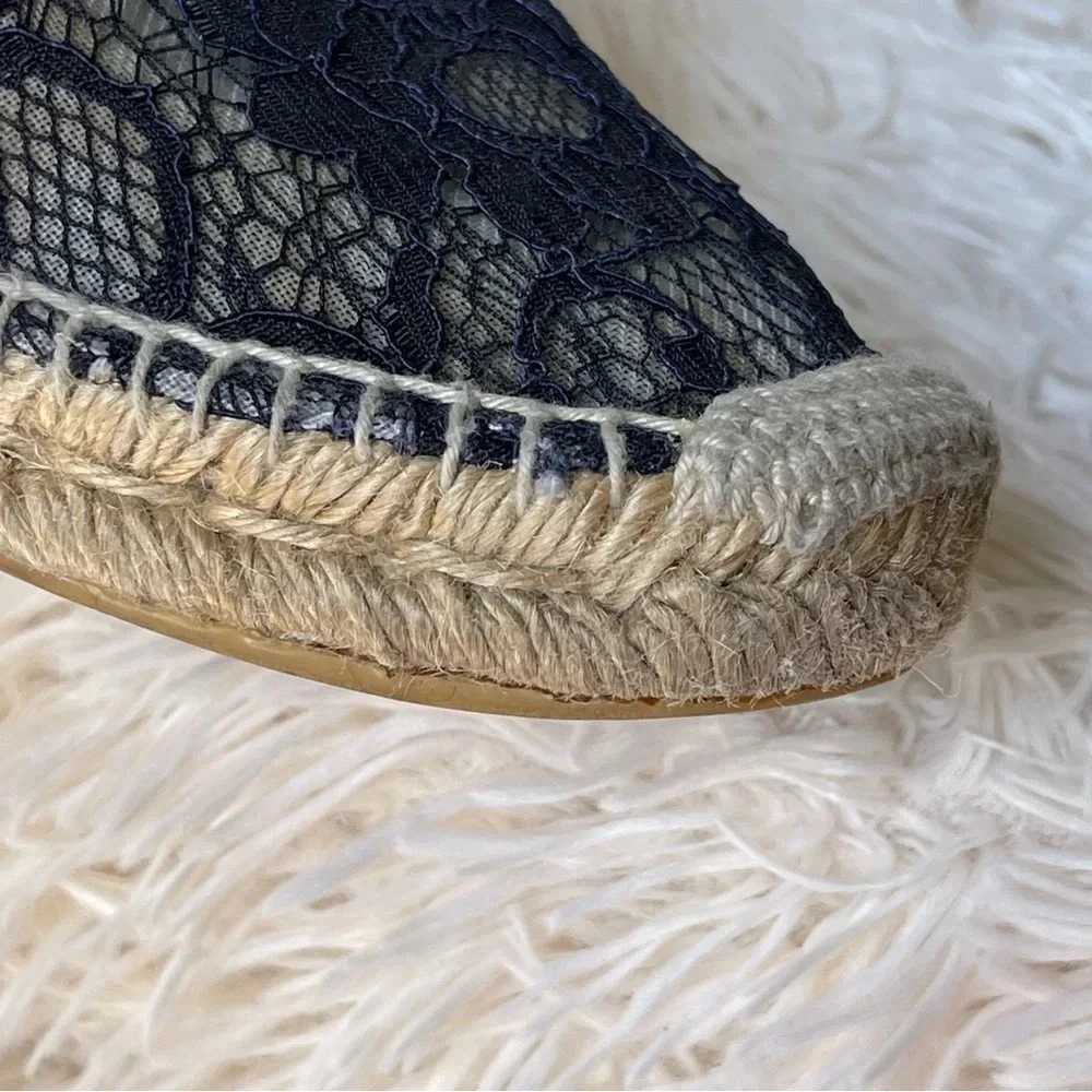 Palomitas by Paloma Barcelo Espadrille Flats Black Floral Lace 7.5 EU 38